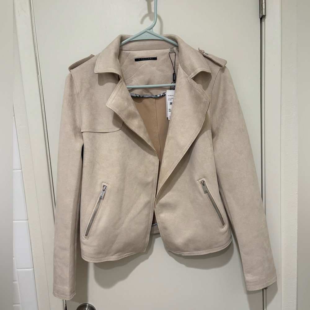 T Tahari Cream Women's Blazer with Zippered Pockets